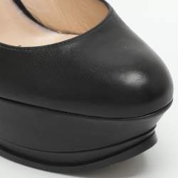 Pre Owned Casadei No Style Size 37 Black Leather Platform Pumps