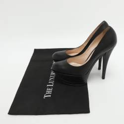 Pre Owned Casadei No Style Size 37 Black Leather Platform Pumps
