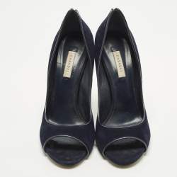 Pre Owned Casadei Blade Size 41 Navy Blue Suede Peep Toe Pumps