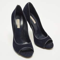 Pre Owned Casadei Blade Size 41 Navy Blue Suede Peep Toe Pumps