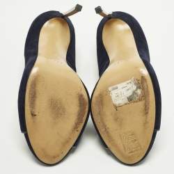 Pre Owned Casadei Blade Size 41 Navy Blue Suede Peep Toe Pumps