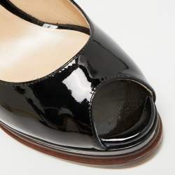 مملوكة مسبقًا حذاء كعب عالي كاساداي جلد لامع أسود مقدمة مفتوحة منصة مقاس 38