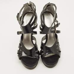 Pre Owned صندل كاسادي بلاستيك مشمع بني سيور مزخرف كريستال نعل سميك مقاس 37