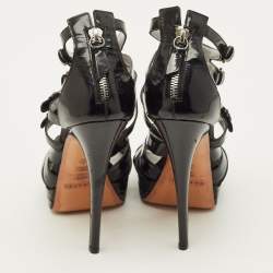 Pre Owned صندل كاسادي بلاستيك مشمع بني سيور مزخرف كريستال نعل سميك مقاس 37