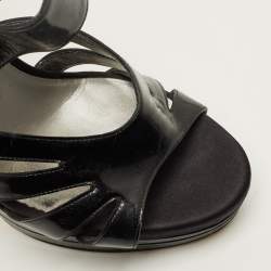 Pre Owned صندل كاسادي بلاستيك مشمع بني سيور مزخرف كريستال نعل سميك مقاس 37