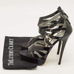 Pre Owned صندل كاسادي بلاستيك مشمع بني سيور مزخرف كريستال نعل سميك مقاس 37