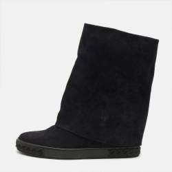 مملوكة مسبقًا Casadei Renna Gotham Size 41 Navy Blue Suede Wedge Sneakers