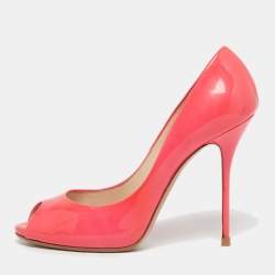 Pre Owned Casadei Size 38 Neon Pink Patent Leather Peep Toe Pumps
