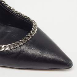 Pre Owned Casadei Blade Size 38 Black Leather Braided Chain Pointed Toe Pumps