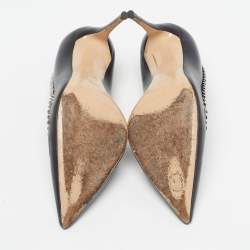 Pre Owned Casadei Blade Size 38 Black Leather Braided Chain Pointed Toe Pumps