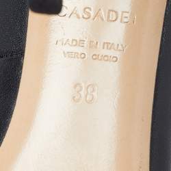 Pre Owned Casadei Blade Size 38 Black Leather Braided Chain Pointed Toe Pumps