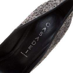 Pre Owned Casadei Black Glitter Peep Toe Platform Pumps Size 38.5