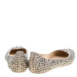 Pre Owned Casadei Beige Crystal Embellished Leather Ballet Flats Size 40