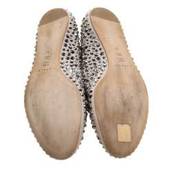 Pre Owned Casadei Beige Crystal Embellished Leather Ballet Flats Size 40