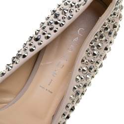 Pre Owned Casadei Beige Crystal Embellished Leather Ballet Flats Size 40