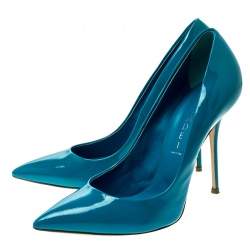 Pre Owned Casadei Blue Patent Leather Tiffany Pointed Toe Pumps Size 39
