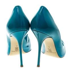 Pre Owned Casadei Blue Patent Leather Tiffany Pointed Toe Pumps Size 39