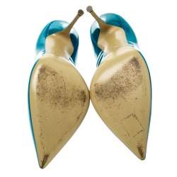 Pre Owned Casadei Blue Patent Leather Tiffany Pointed Toe Pumps Size 39