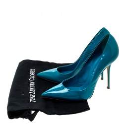 Pre Owned Casadei Blue Patent Leather Tiffany Pointed Toe Pumps Size 39