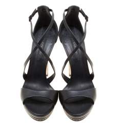 Pre Owned Casadei Black Leather Cross Strap Platform Sandals Size 39