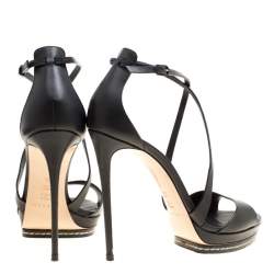 Pre Owned Casadei Black Leather Cross Strap Platform Sandals Size 39