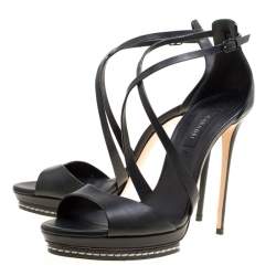 Pre Owned Casadei Black Leather Cross Strap Platform Sandals Size 39