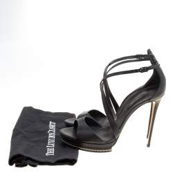 Pre Owned Casadei Black Leather Cross Strap Platform Sandals Size 39