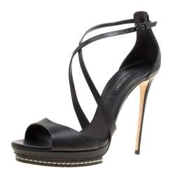 Pre Owned Casadei Black Leather Cross Strap Platform Sandals Size 39