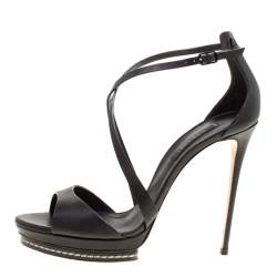 Pre Owned Casadei Black Leather Cross Strap Platform Sandals Size 39