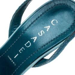 Casadei Blue Denim Pointed Toe Slingback Sandals Size 37.5