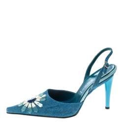 Casadei Blue Denim Pointed Toe Slingback Sandals Size 37.5