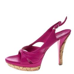 Pre Owned Casadei Pink Leather Slingback Platform Sandals Size 39