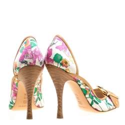 Pre Owned Casadei Beige/Multicolor Leather and Printed Fabric Buckle Detail Pumps Size 37