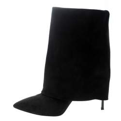 Pre Owned Casadei Black Suede Pointed Toe Boots Size 37.5