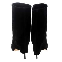 Pre Owned Casadei Black Suede Pointed Toe Boots Size 37.5
