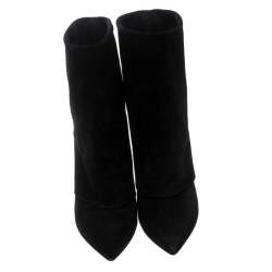 Pre Owned Casadei Black Suede Pointed Toe Boots Size 37.5