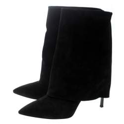Pre Owned Casadei Black Suede Pointed Toe Boots Size 37.5