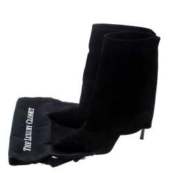 Pre Owned Casadei Black Suede Pointed Toe Boots Size 37.5