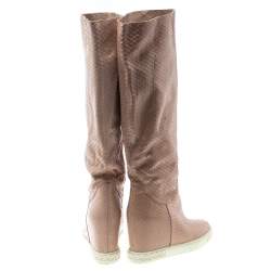 Pre Owned Casadei Pale Pink Snakeskin Embossed Leather Knee High Boots Size 39