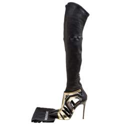 Pre Owned Casadei Multiclor Leather Cut Out Over The Knee Boots Size 40