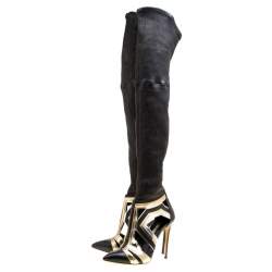 Pre Owned Casadei Multiclor Leather Cut Out Over The Knee Boots Size 40