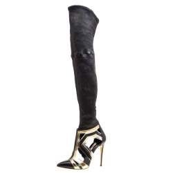 Pre Owned Casadei Multiclor Leather Cut Out Over The Knee Boots Size 40