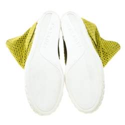 Pre Owned Casadei Lime Green Perforated Suede Wedge Boots Size 39