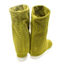Pre Owned Casadei Lime Green Perforated Suede Wedge Boots Size 39