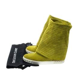Pre Owned Casadei Lime Green Perforated Suede Wedge Boots Size 39