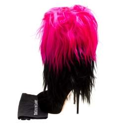 Pre Owned Casadei Black/Pink Fur And Suede Platform Calf Boots Size 40