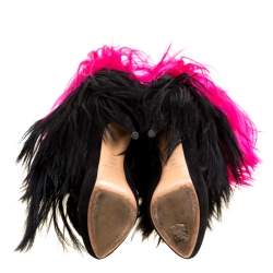 Pre Owned Casadei Black/Pink Fur And Suede Platform Calf Boots Size 40