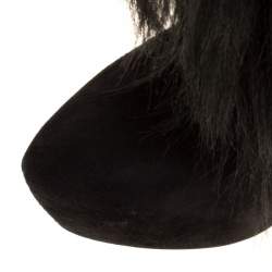 Pre Owned Casadei Black/Pink Fur And Suede Platform Calf Boots Size 40