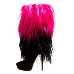 Pre Owned Casadei Black/Pink Fur And Suede Platform Calf Boots Size 40