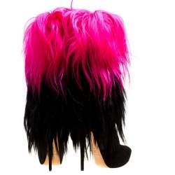 Pre Owned Casadei Black/Pink Fur And Suede Platform Calf Boots Size 40